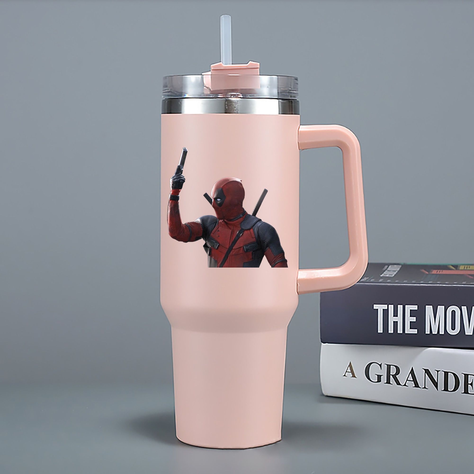 （画像用） Deadpool デッドプール 1200mL車用タンブラー - クリスタルステッカー（プラスチックストロー付き）